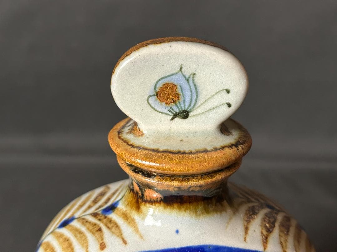 メキシコ トナラ焼 花鳥図 蓋付瓶 飾壷 ハンドペイント 民芸品 986