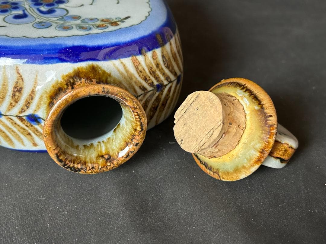 メキシコ トナラ焼 花鳥図 蓋付瓶 飾壷 ハンドペイント 民芸品 986