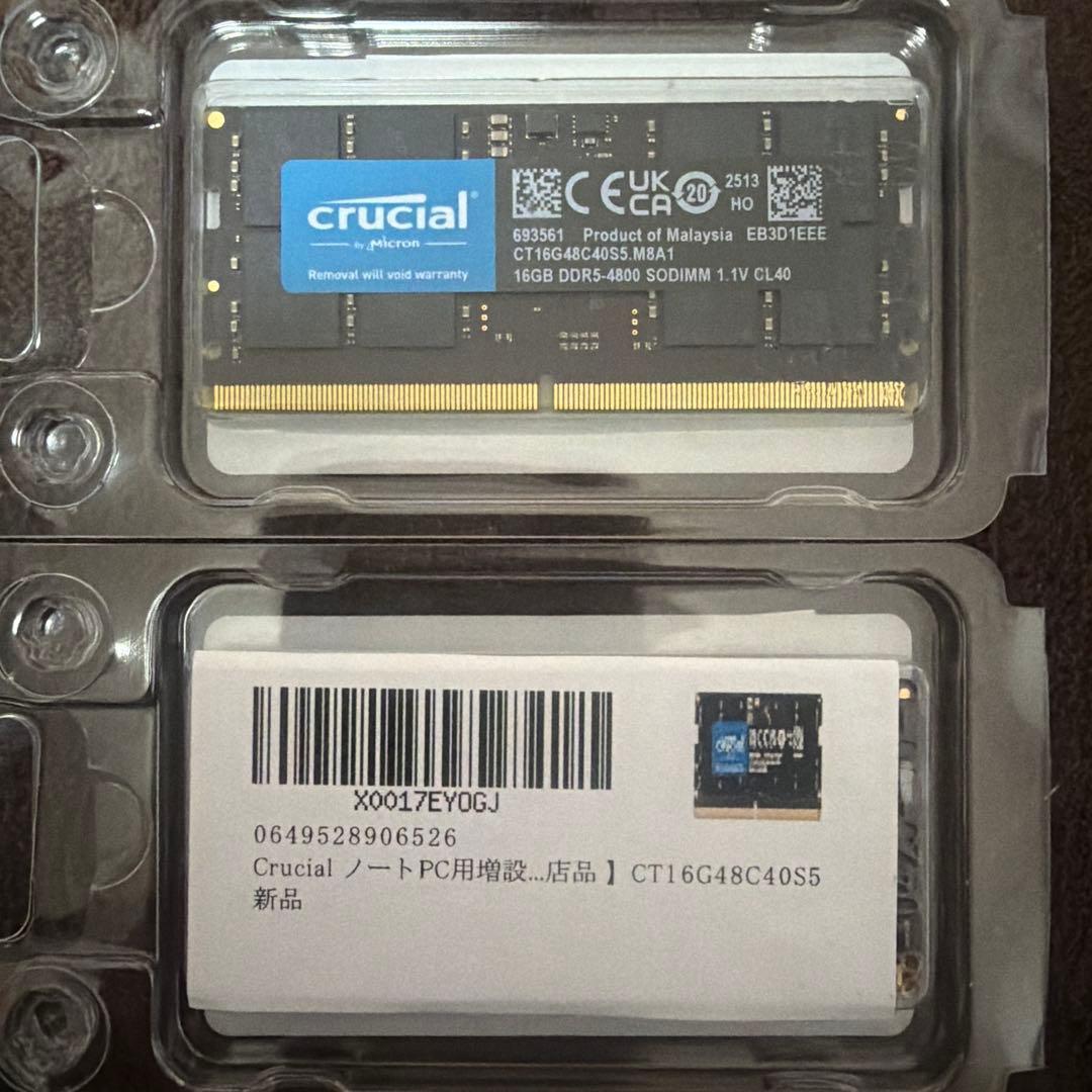 2個セットCrucial Micron 16GB DDR5-4800ノートPC