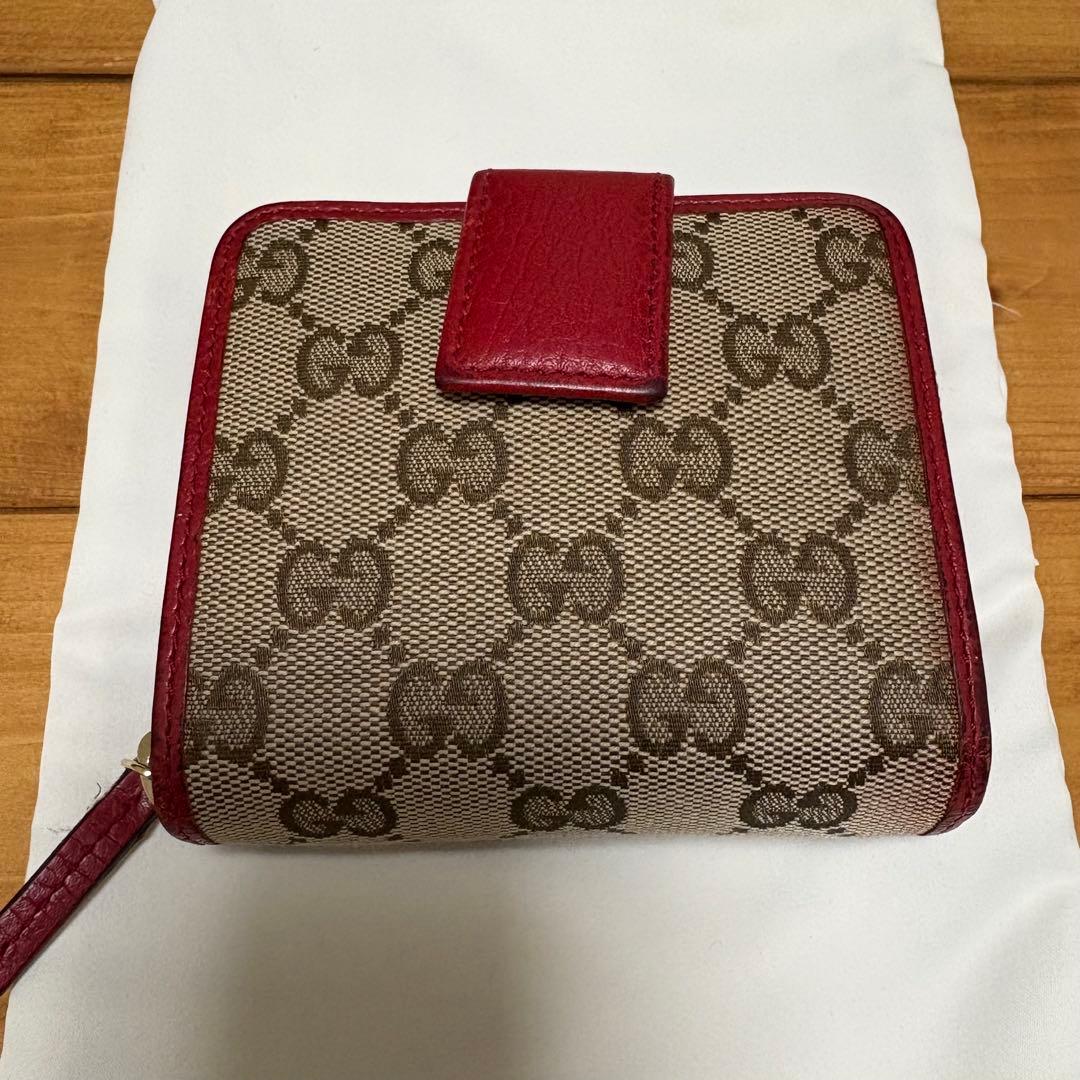 ぽっぽGUCCI GGパターン 二つ折り財布 ベージュ/レッド