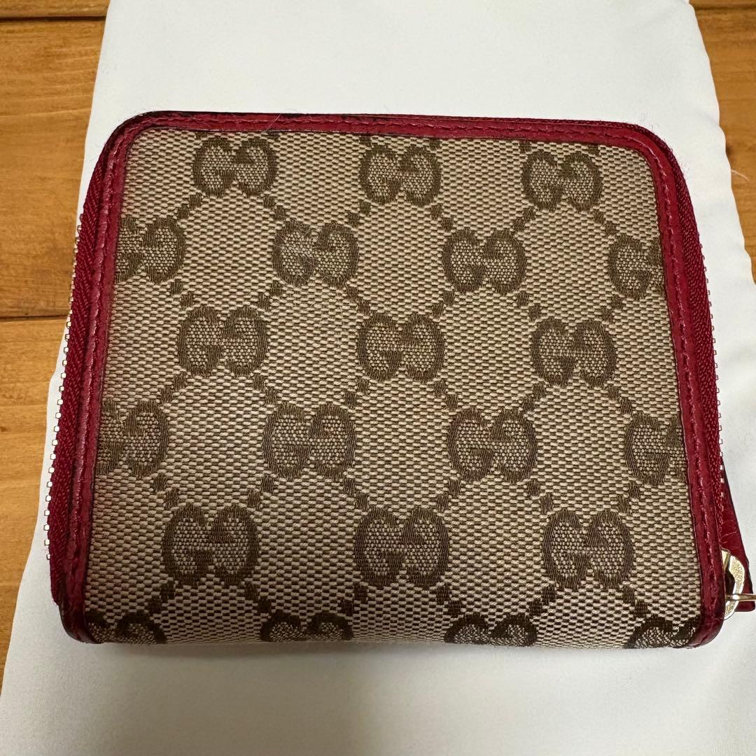 ぽっぽGUCCI GGパターン 二つ折り財布 ベージュ/レッド