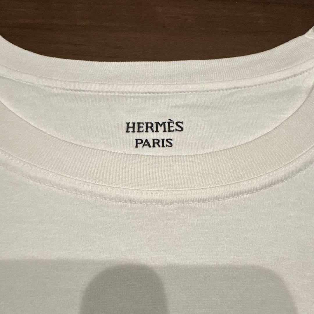 美品　HERMÈS ホワイト Tシャツ 半袖　34 シェーヌダンクル刺繍