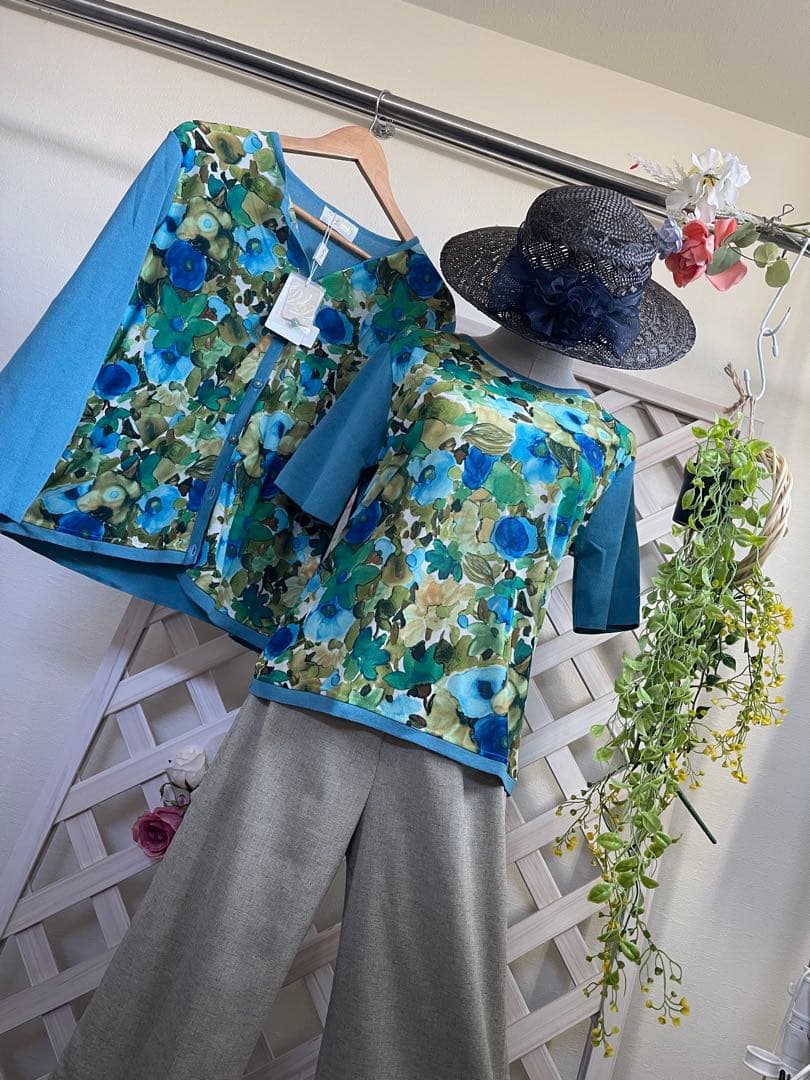⭐︎銀座　花菱　３万円⭐︎アンサンブル　 花柄長袖カーディガン 日本製