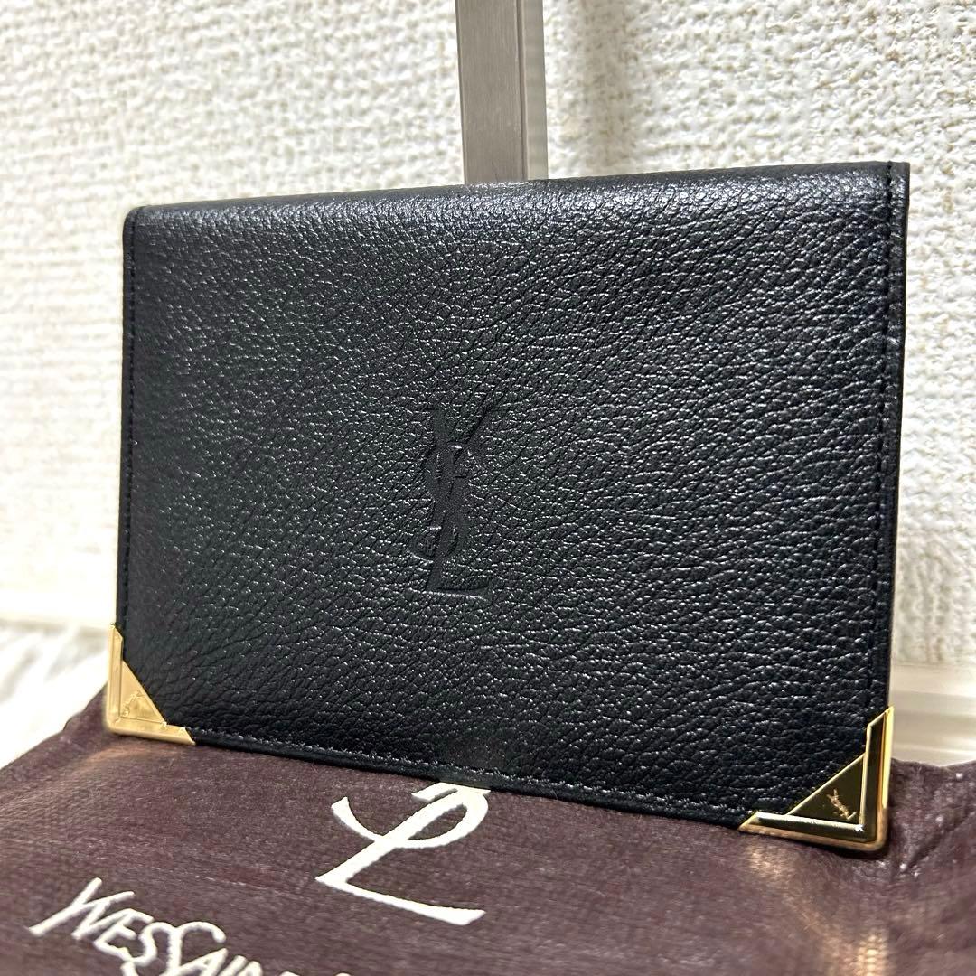 【新品未使用✨ロゴ刻印/人気】イヴ・サンローラン　名刺入れ　ブラック　レザー　稀