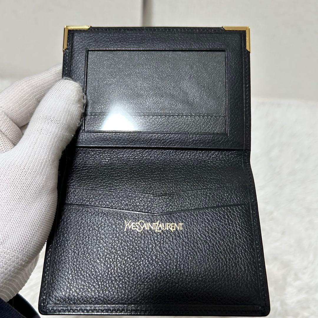 【新品未使用✨ロゴ刻印/人気】イヴ・サンローラン　名刺入れ　ブラック　レザー　稀