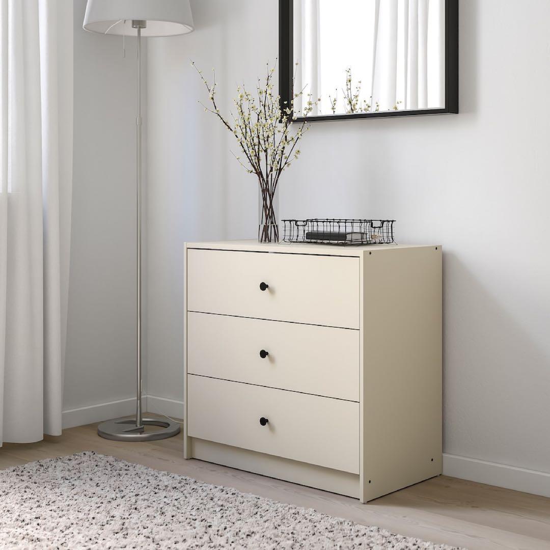 【新品未開封】IKEA クリーム色 木製 3段チェスト