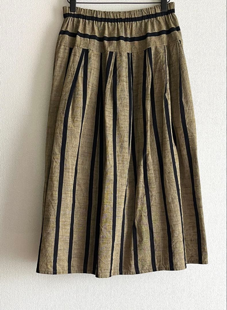 YAMMA 会津木綿タックスカート +10cm丈 ともえ縞 ヤンマ産業