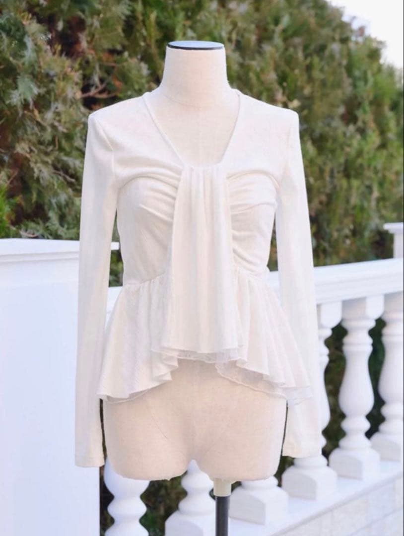 YILON TIE PEPLUM LACE BLOUSE ホワイト WHITE