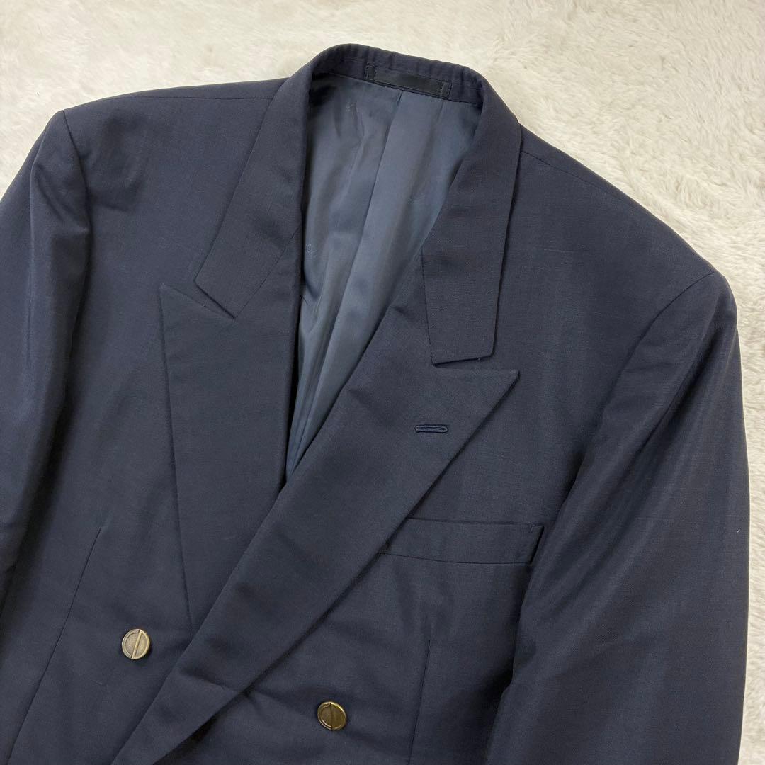 【極美品】 Dior 紺ブレ ロゴ刻印/金釦 ダブル 濃紺 XL