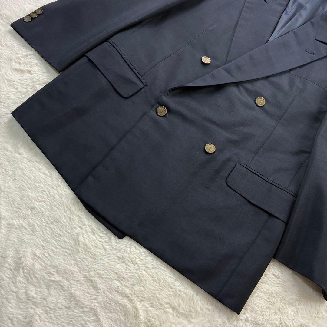 【極美品】 Dior 紺ブレ ロゴ刻印/金釦 ダブル 濃紺 XL