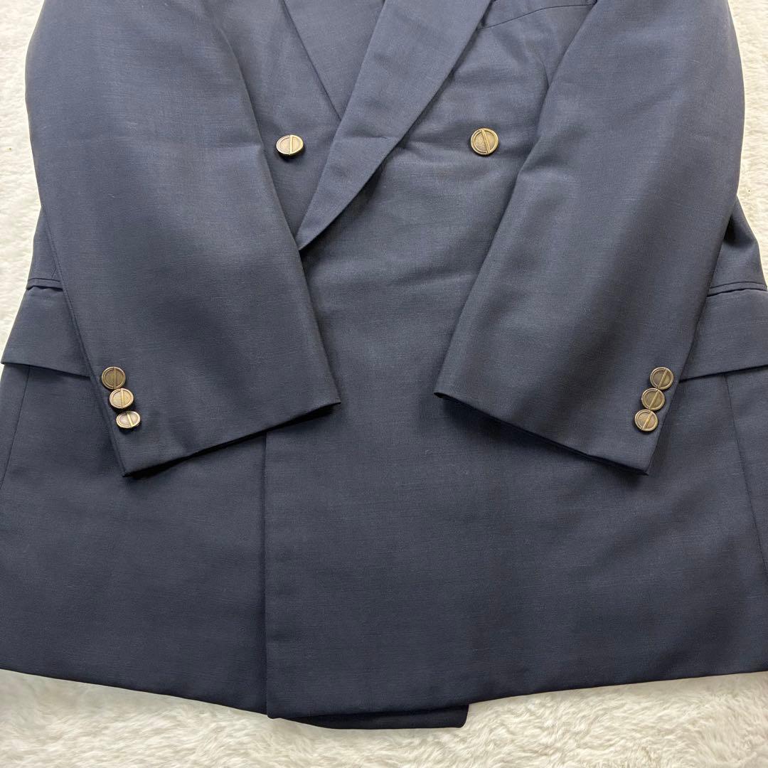 【極美品】 Dior 紺ブレ ロゴ刻印/金釦 ダブル 濃紺 XL