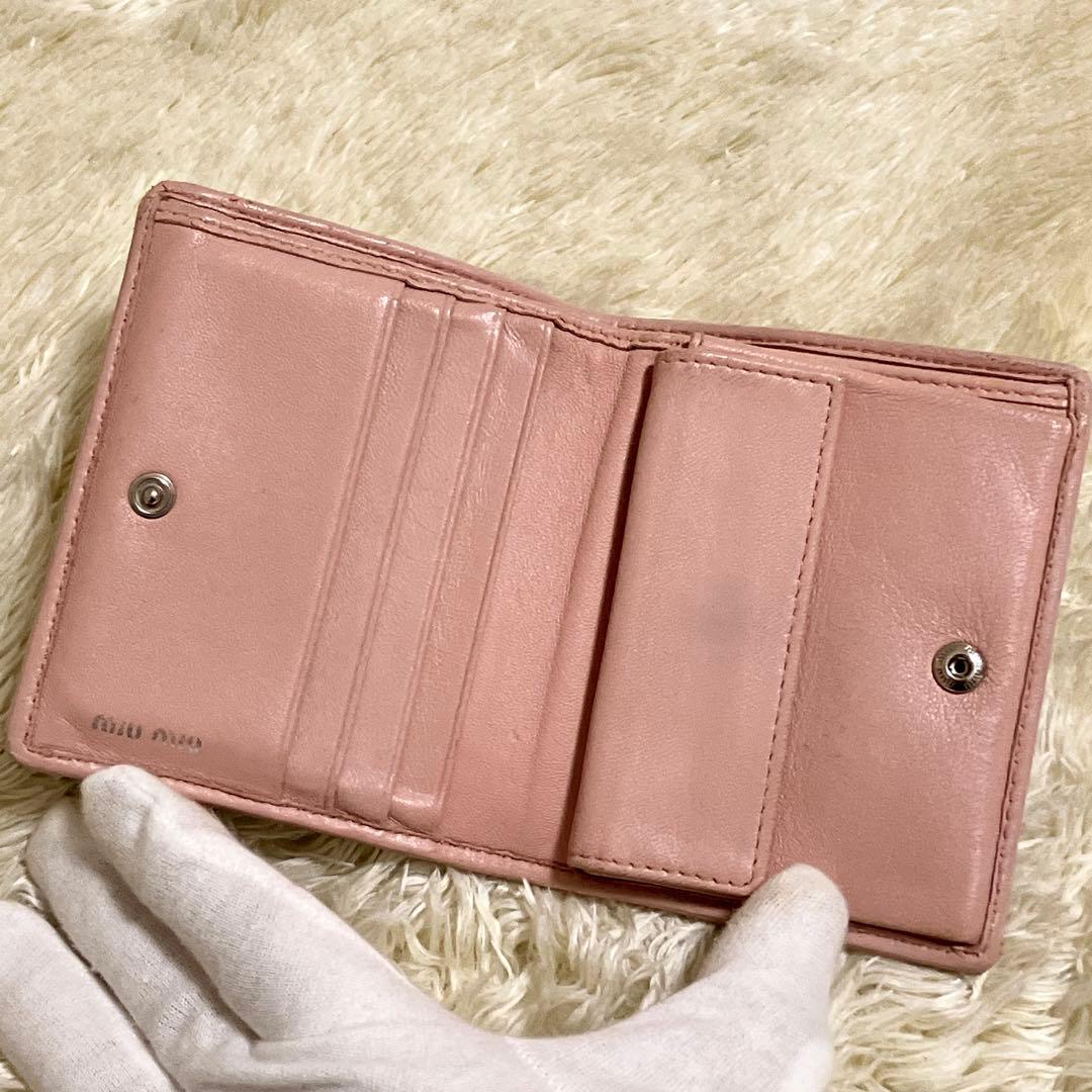 【美品】MIU MIU マテラッセ ビジュー 折り財布 クリスタル ピンク