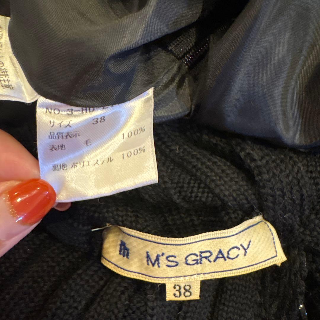 NO.3-142 M‘SGRACY タートルニット長袖チェックワンピース38