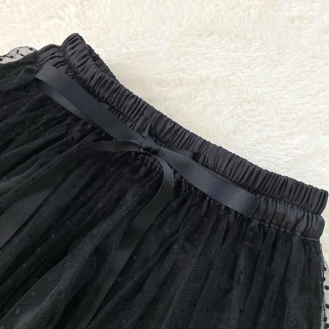 美品☆JENNEジェンヌ　ドットチュールスカート　ブラック　リボン　フリーサイズ