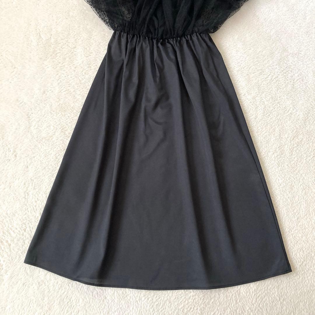 美品☆JENNEジェンヌ　ドットチュールスカート　ブラック　リボン　フリーサイズ