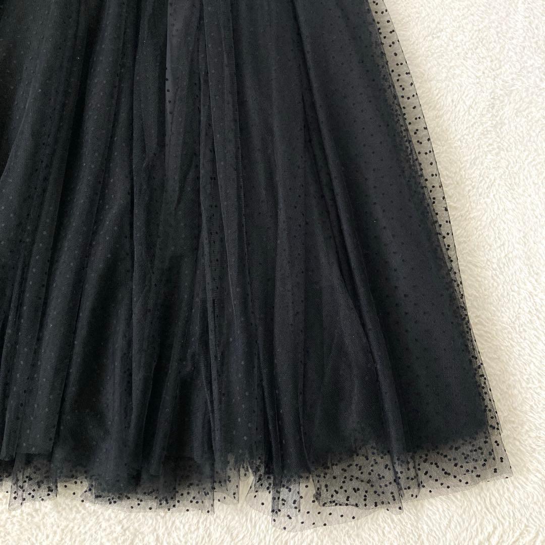 美品☆JENNEジェンヌ　ドットチュールスカート　ブラック　リボン　フリーサイズ