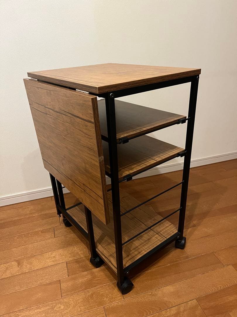 中古バタフライキッチンワゴンキャスター付き3段可動式