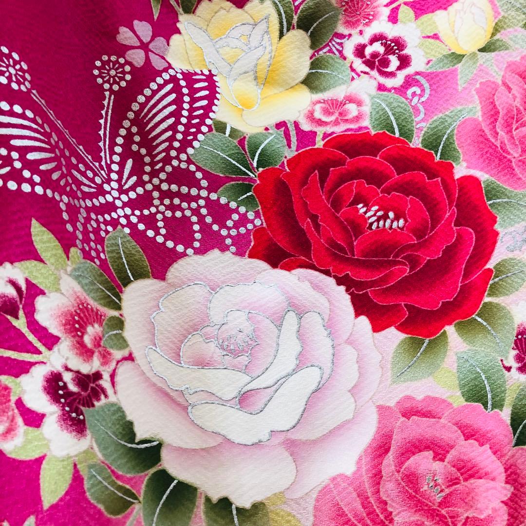 美品‼️振袖正絹フルセット‼️豪華絢爛lovelyピンク薔薇銀糸刺繍銀彩⭐︎上質な逸品