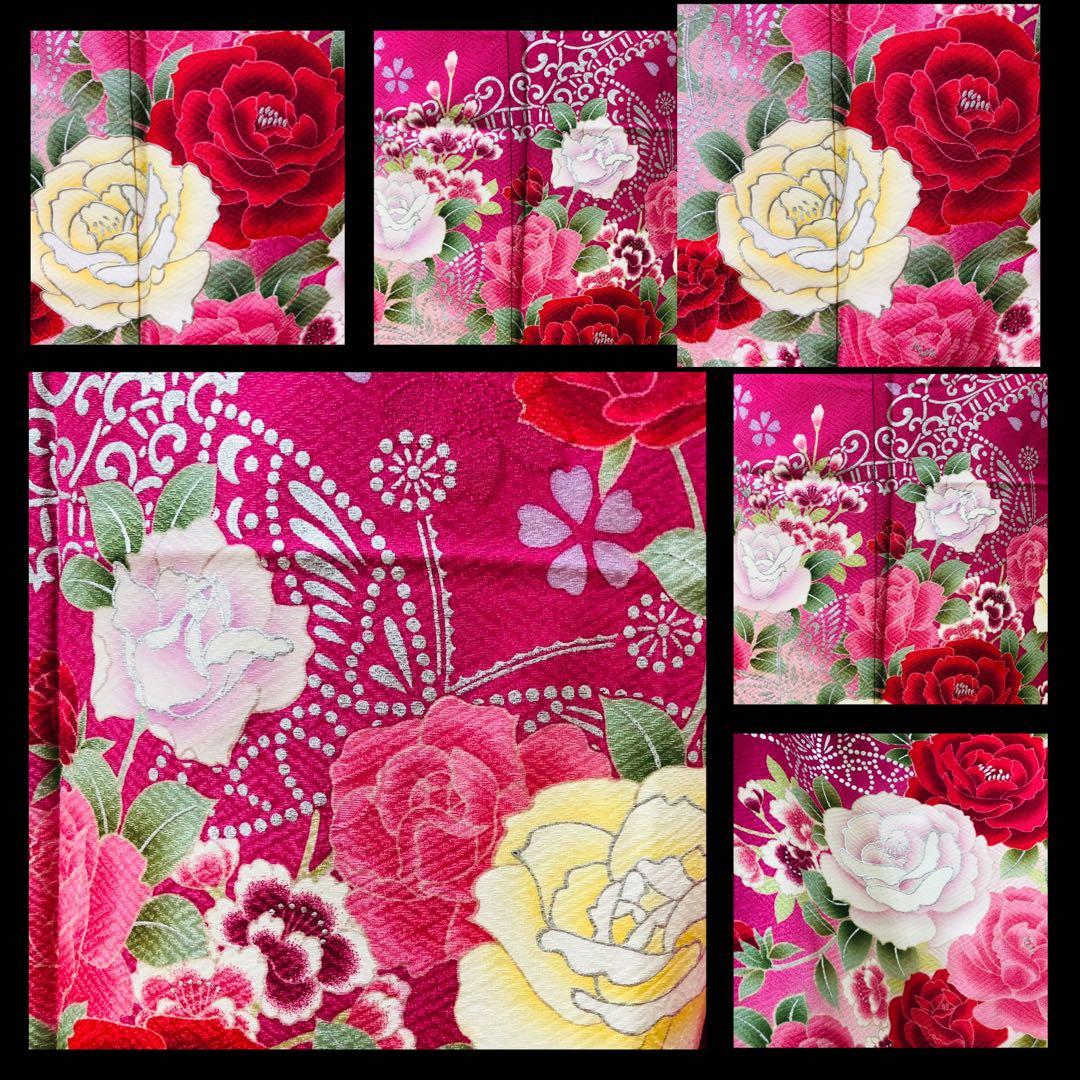 美品‼️振袖正絹フルセット‼️豪華絢爛lovelyピンク薔薇銀糸刺繍銀彩⭐︎上質な逸品