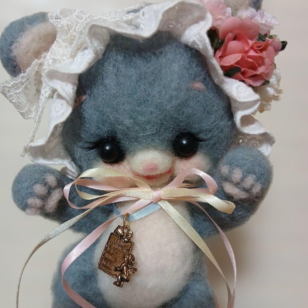 作家様　羊毛フェルト　グレーねこちゃん