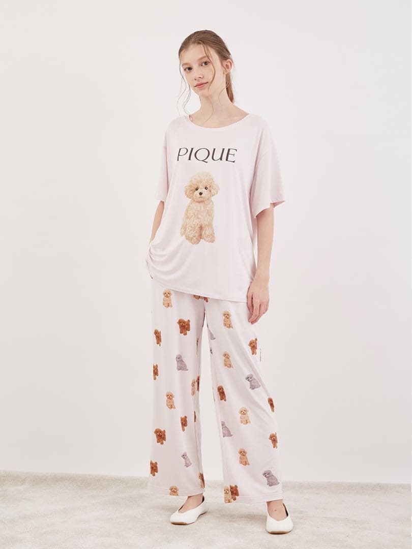 新品未開封 ジェラートピケ トイプードル Tシャツ&ロングパンツ ピンク