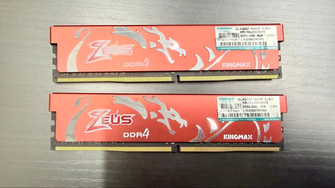 【動作確認済】KINGMAX Zeus DDR4 8GB×2枚2666MHz