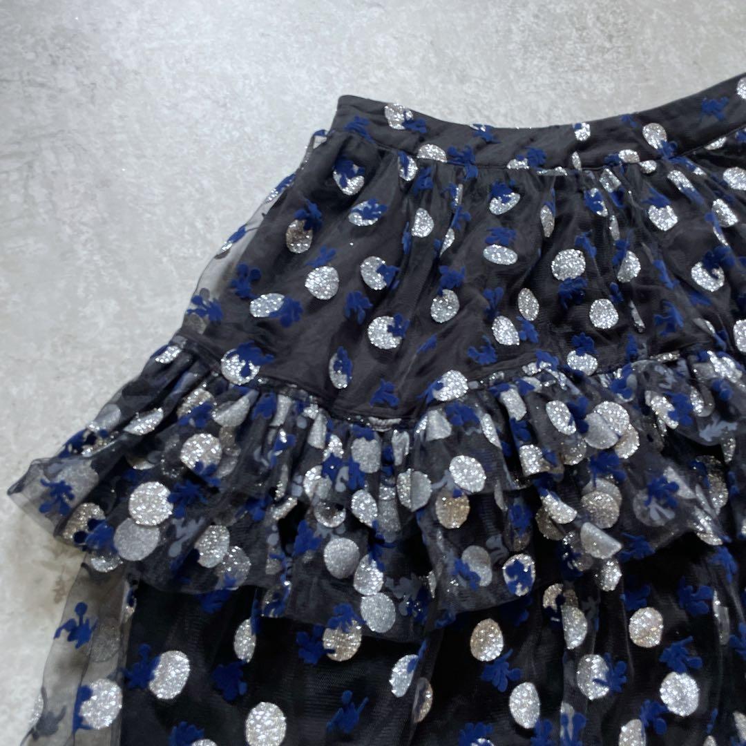 Shrimps シュリンプス　ドットグリッターチュールミディスカート　黒　L