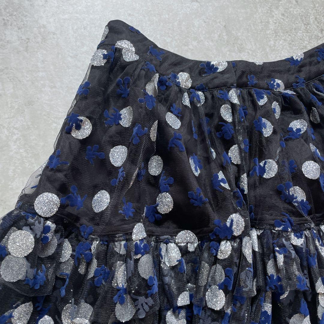 Shrimps シュリンプス　ドットグリッターチュールミディスカート　黒　L