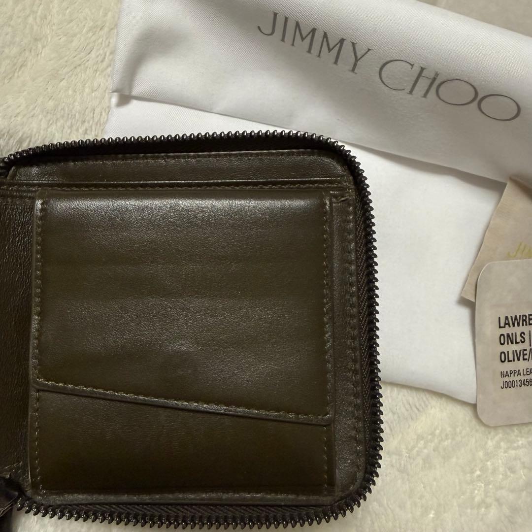 ★美品★JIMMY CHOO ★ 二つ折り財布 オリーブ ブラック ファスナー