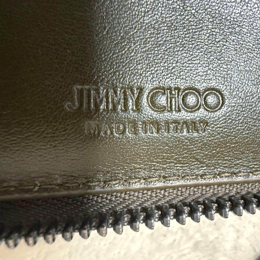★美品★JIMMY CHOO ★ 二つ折り財布 オリーブ ブラック ファスナー