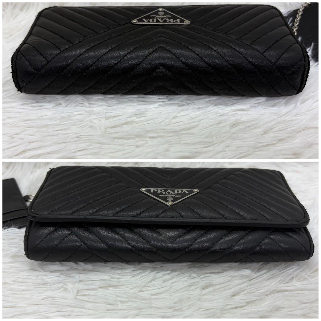 美品✨️プラダ 長財布 折り財布 キルティング 三角ロゴ カードケース ブラック