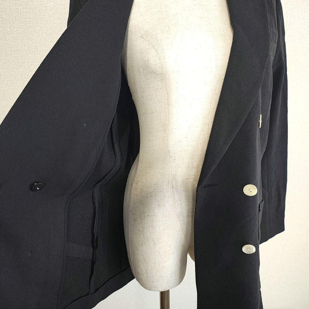 美品 アルアバイル リネン混 コットン ピケダブルジャケット 黒 シェル風ボタン