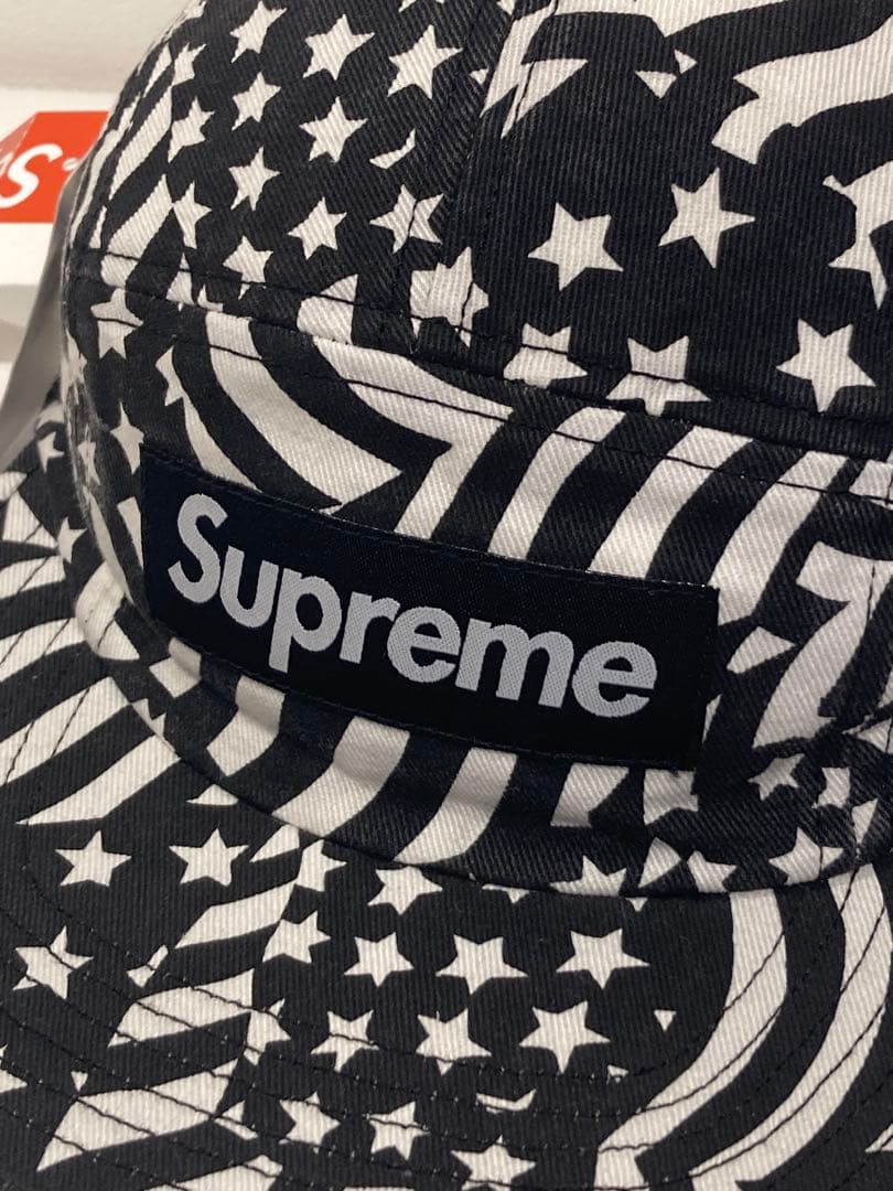 未使用 20ss Supreme キャップ 星条旗 ブラックフラッグ