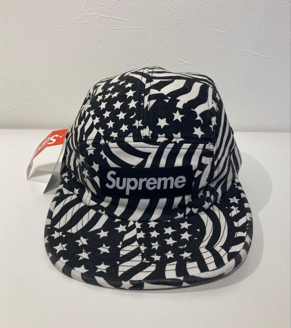 未使用 20ss Supreme キャップ 星条旗 ブラックフラッグ
