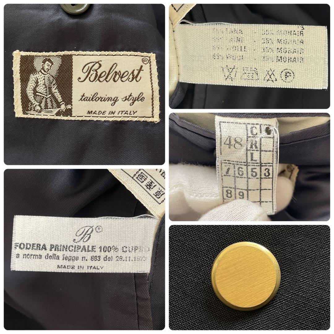 イタリア製 Belvest 紺ブレ 金ボタン ダブルブレスト モヘアブレンド