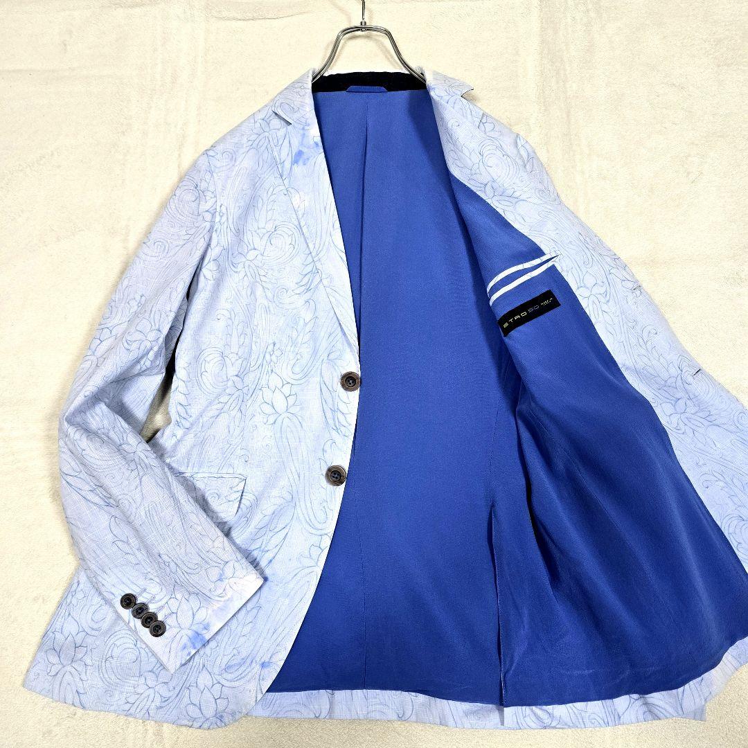 希少XL ETRO エトロ テーラードジャケット ブレザー 総柄 花柄 水色