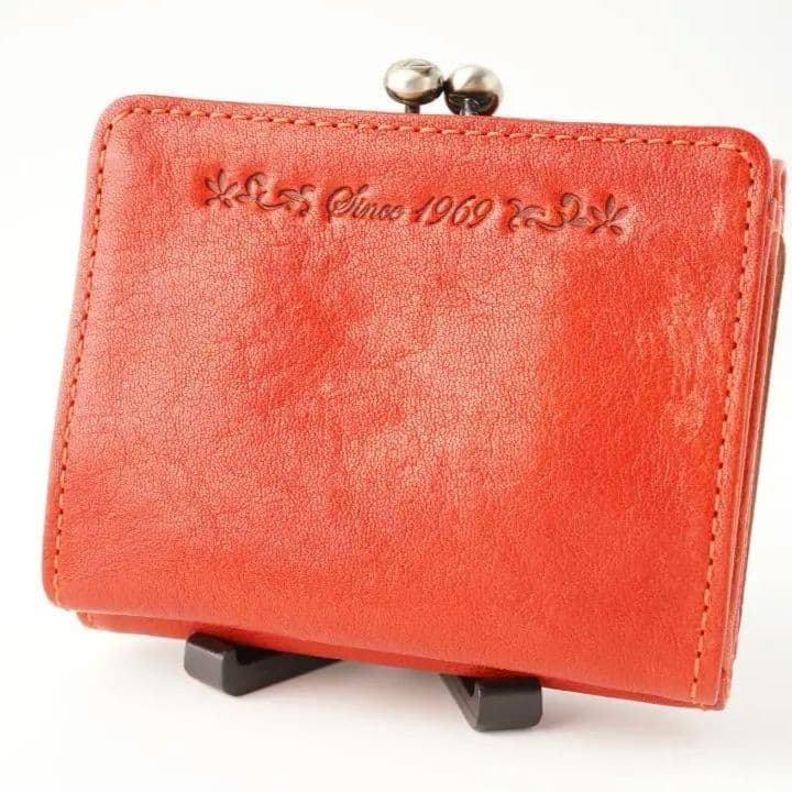 美品✨Dakota ダコタ レザー 革 三つ折り財布 がま口 レッド 赤