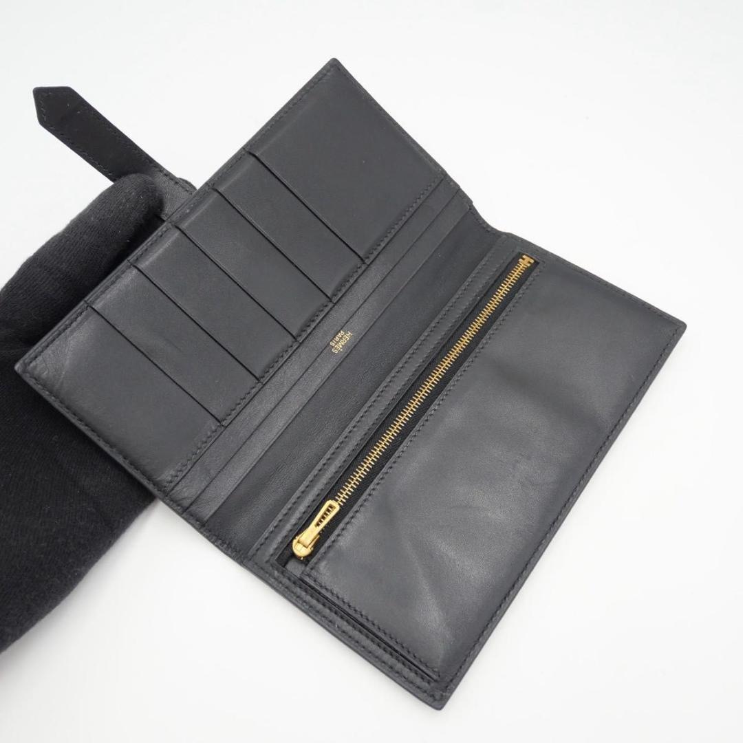エルメス ベアン クラシック ブラック ボックスカーフ 長財布 二つ折り財布