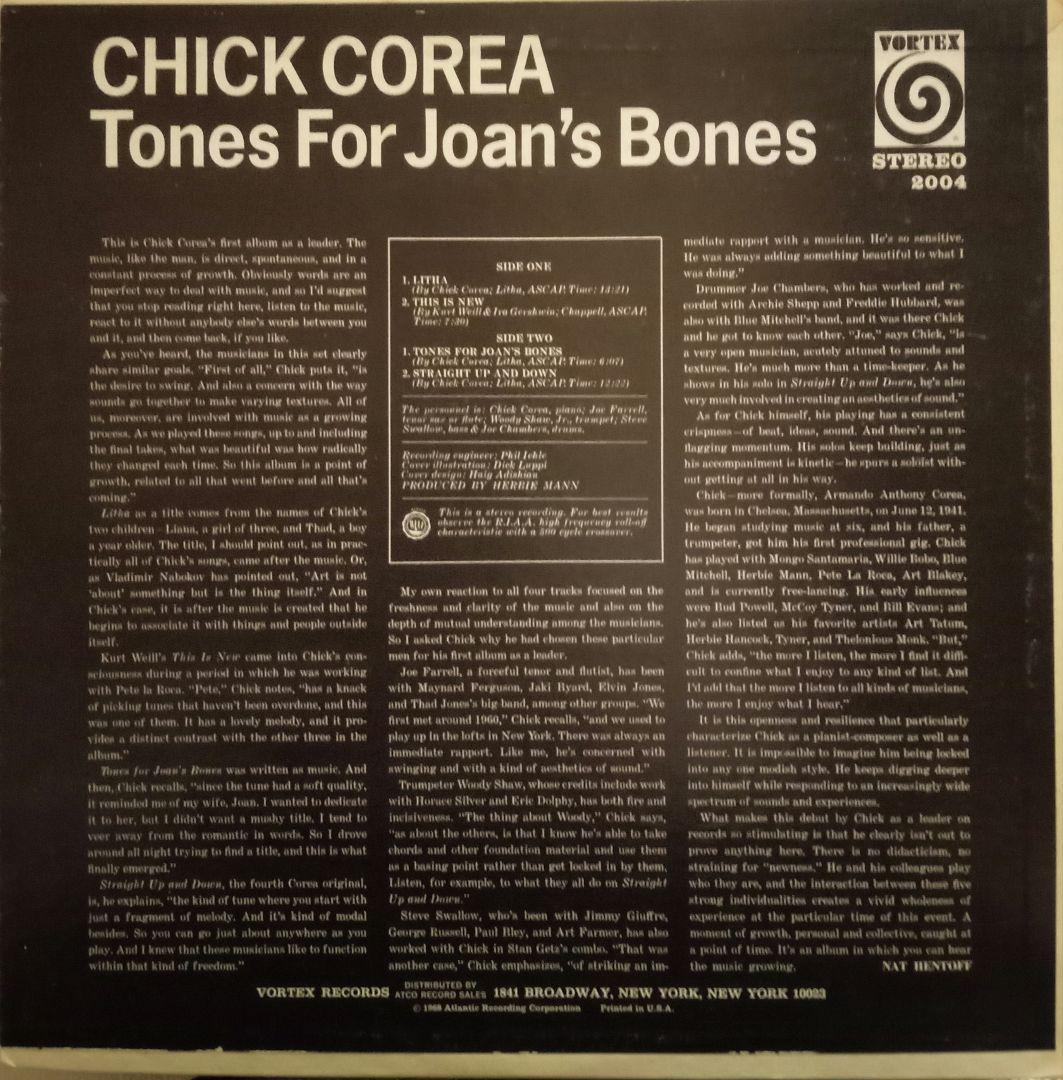 チック・コリア　Tones For Joan's Bones　US盤　オリジナル