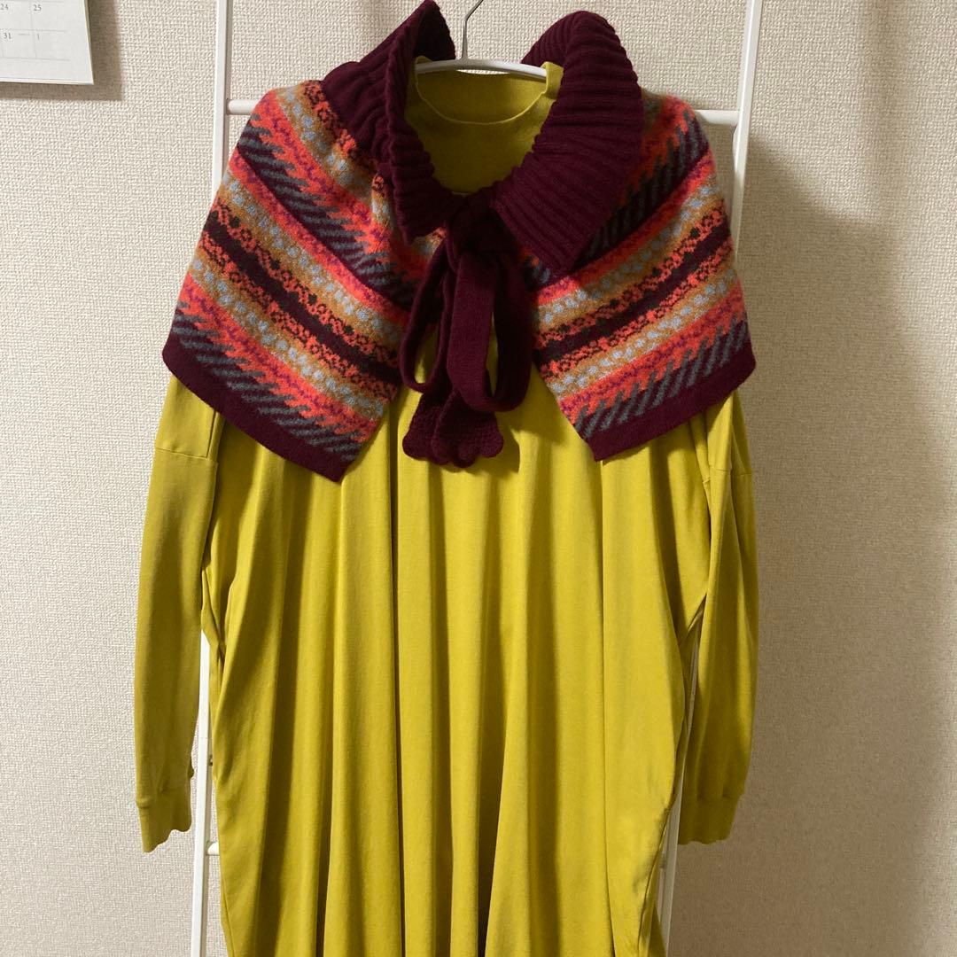 ミナペルホネン×ヒカルノグチ　dot&stripeケープ　美品
