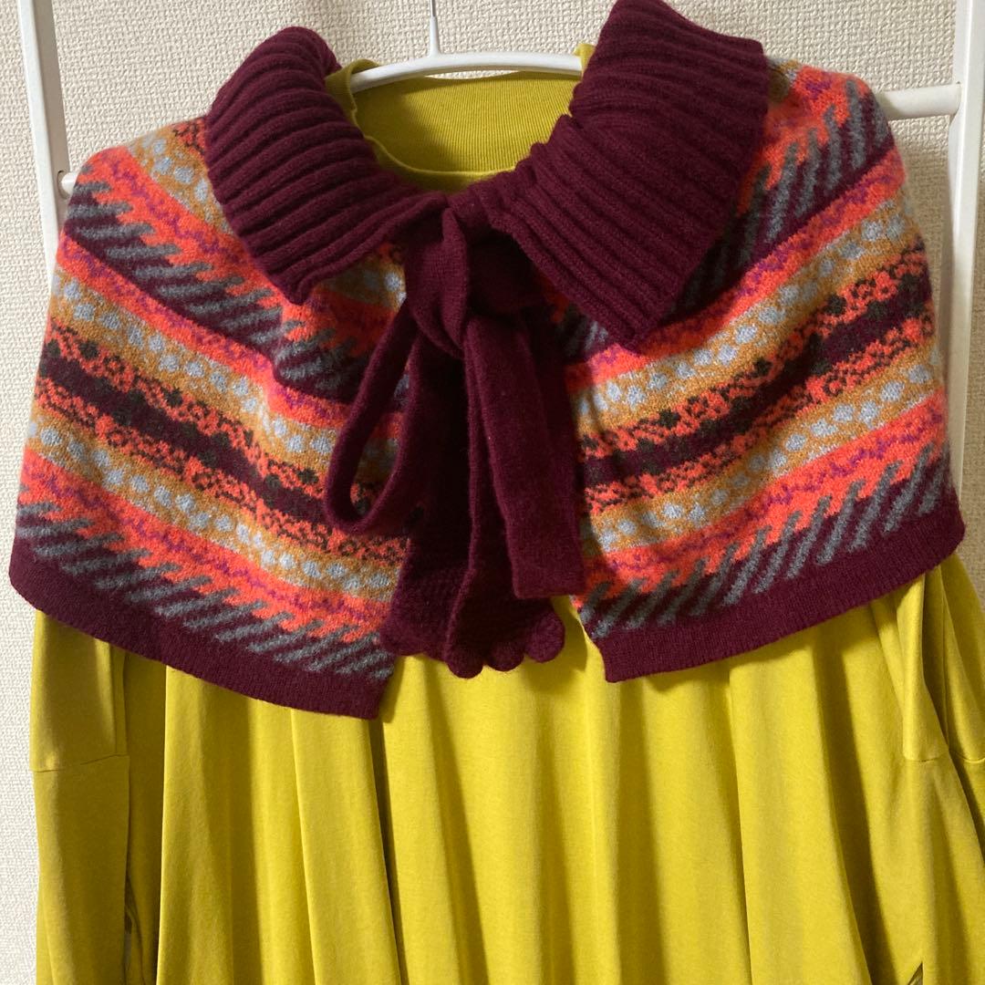 ミナペルホネン×ヒカルノグチ　dot&stripeケープ　美品