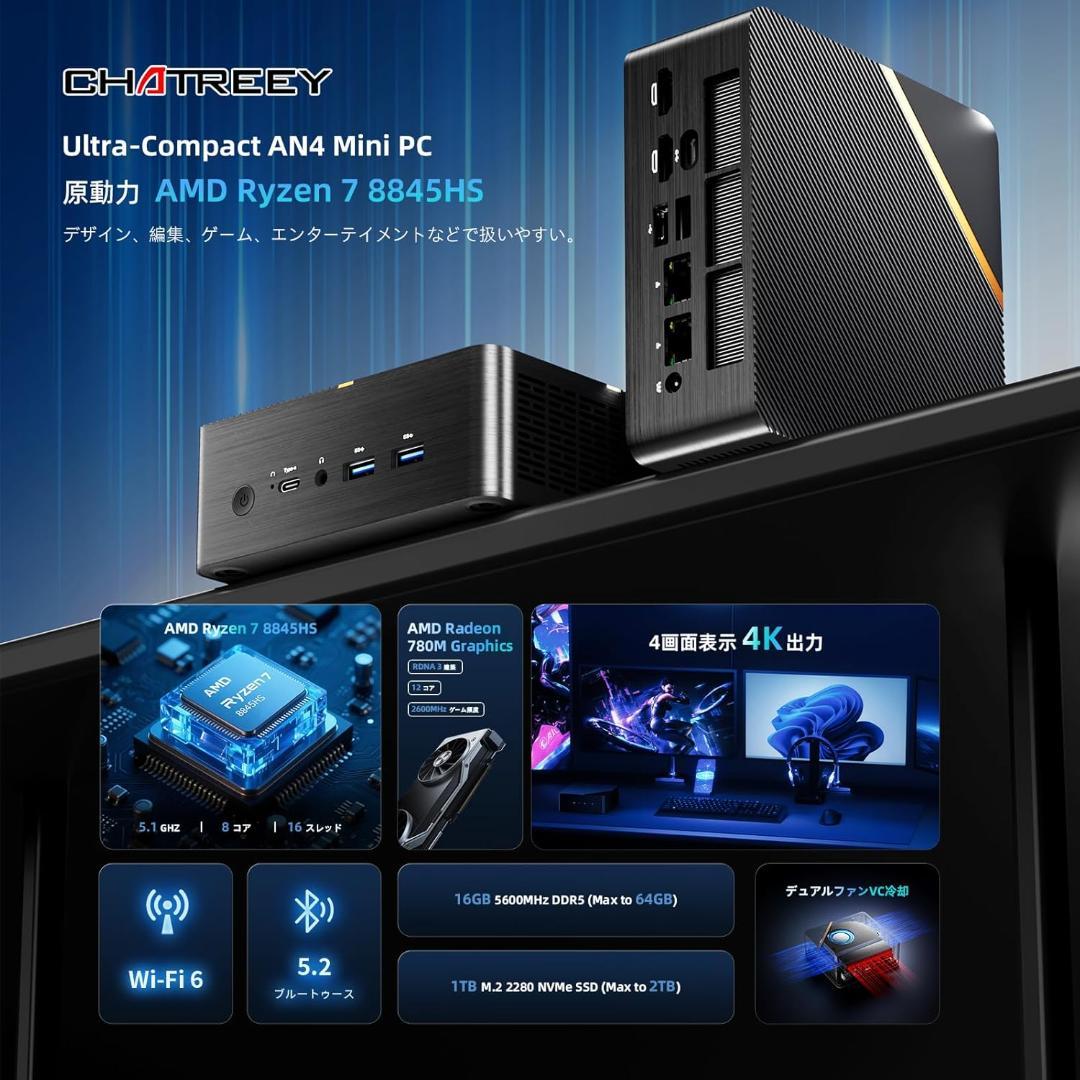 ミニPC AMD Ryzen 7 8845HS 8コア16スレッド