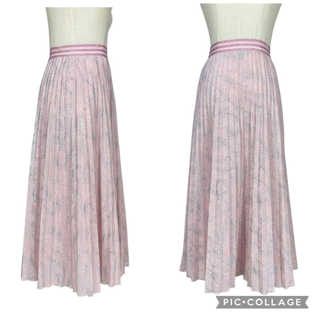 【美品】VIVETTA ヴィヴェッタ★ロングプリーツスカート　総柄　ラメ　ピンク