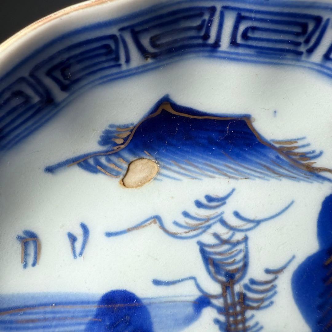 明治時代　染錦風景図膾皿　11客　蛇目高台　13.5cm 　アンティーク食器