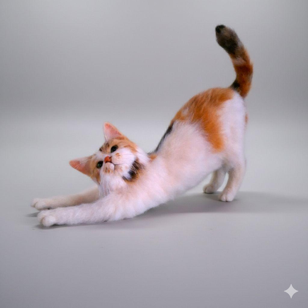 ●ねこのおたより●羊毛フェルト　猫　三毛猫　のびのび　ハンドメイド