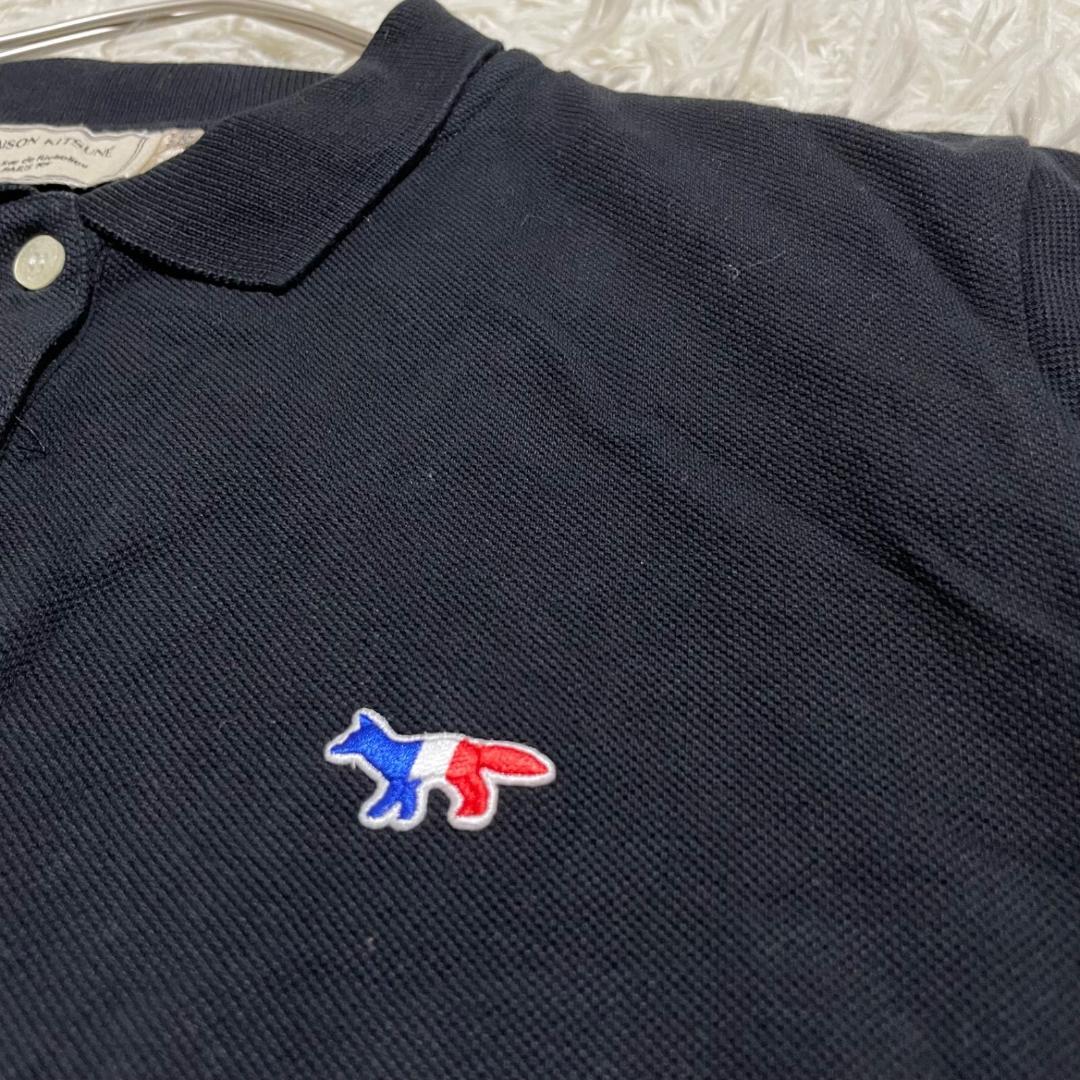 美品✨メゾンキツネ ポロシャツ トリコロール 刺繍ワッペン ワンポイント 黒 M