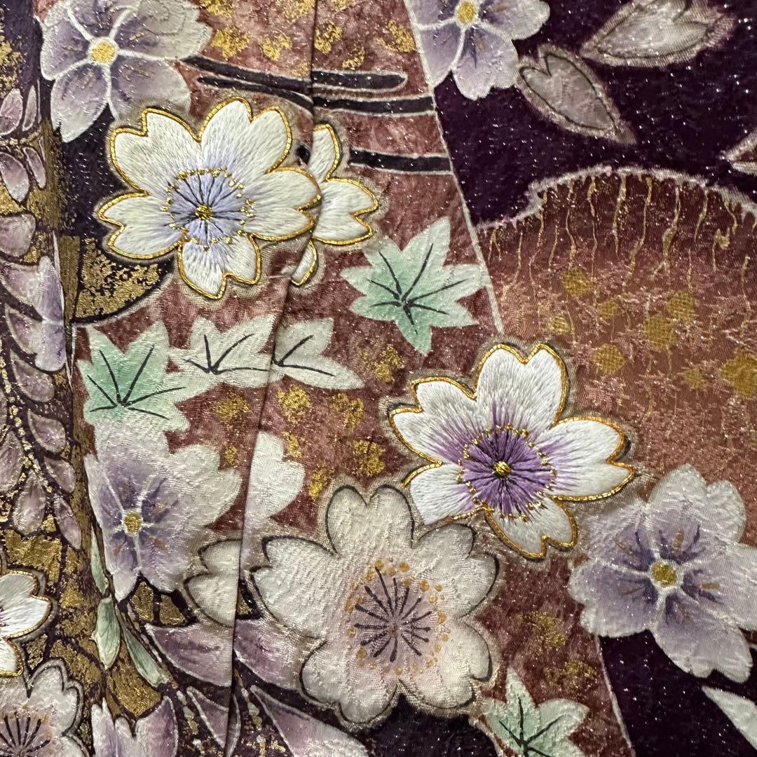 C*s様 正絹 振袖 刺繍 金駒 紋意匠 金通し 未仕立て品 仮絵羽