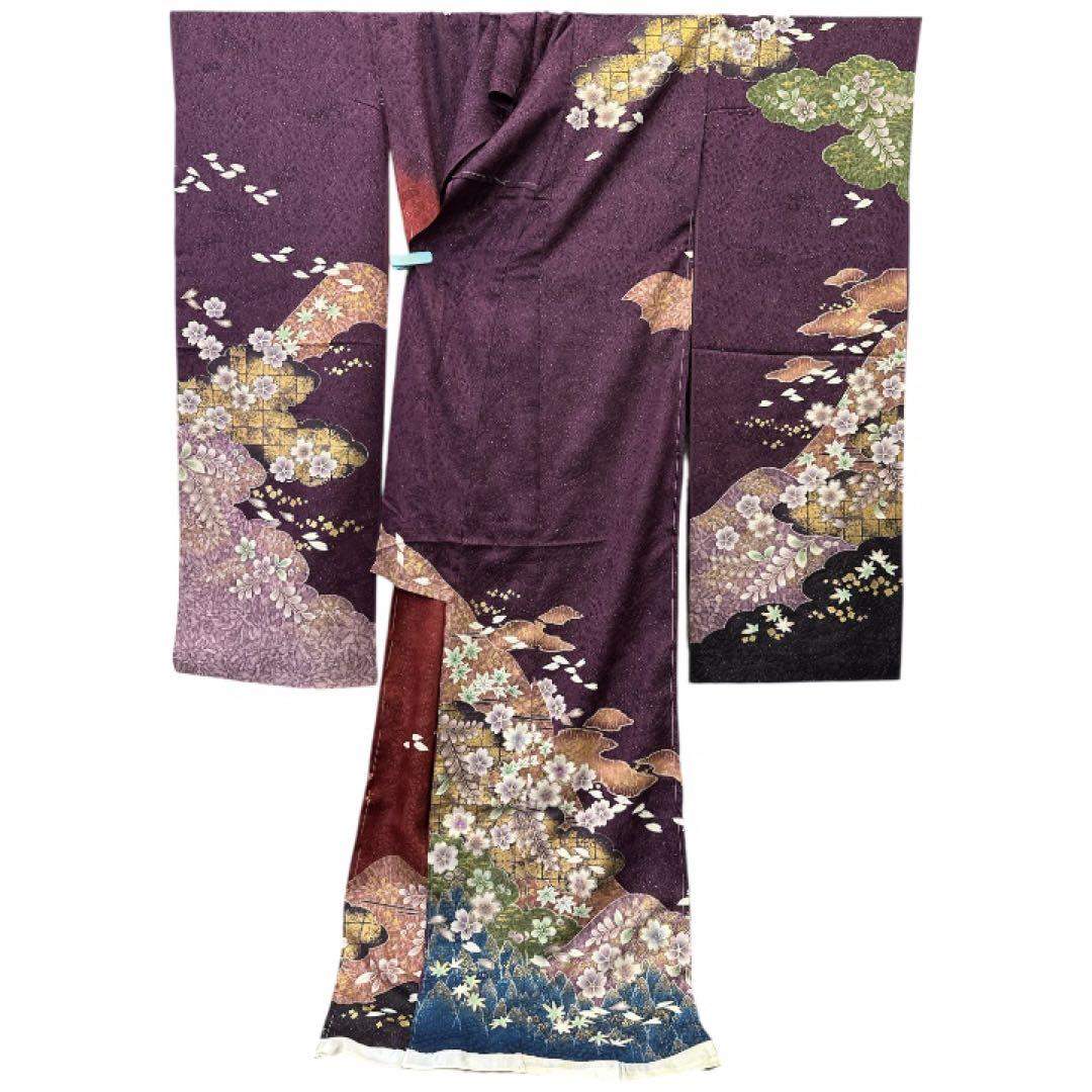 C*s様 正絹 振袖 刺繍 金駒 紋意匠 金通し 未仕立て品 仮絵羽
