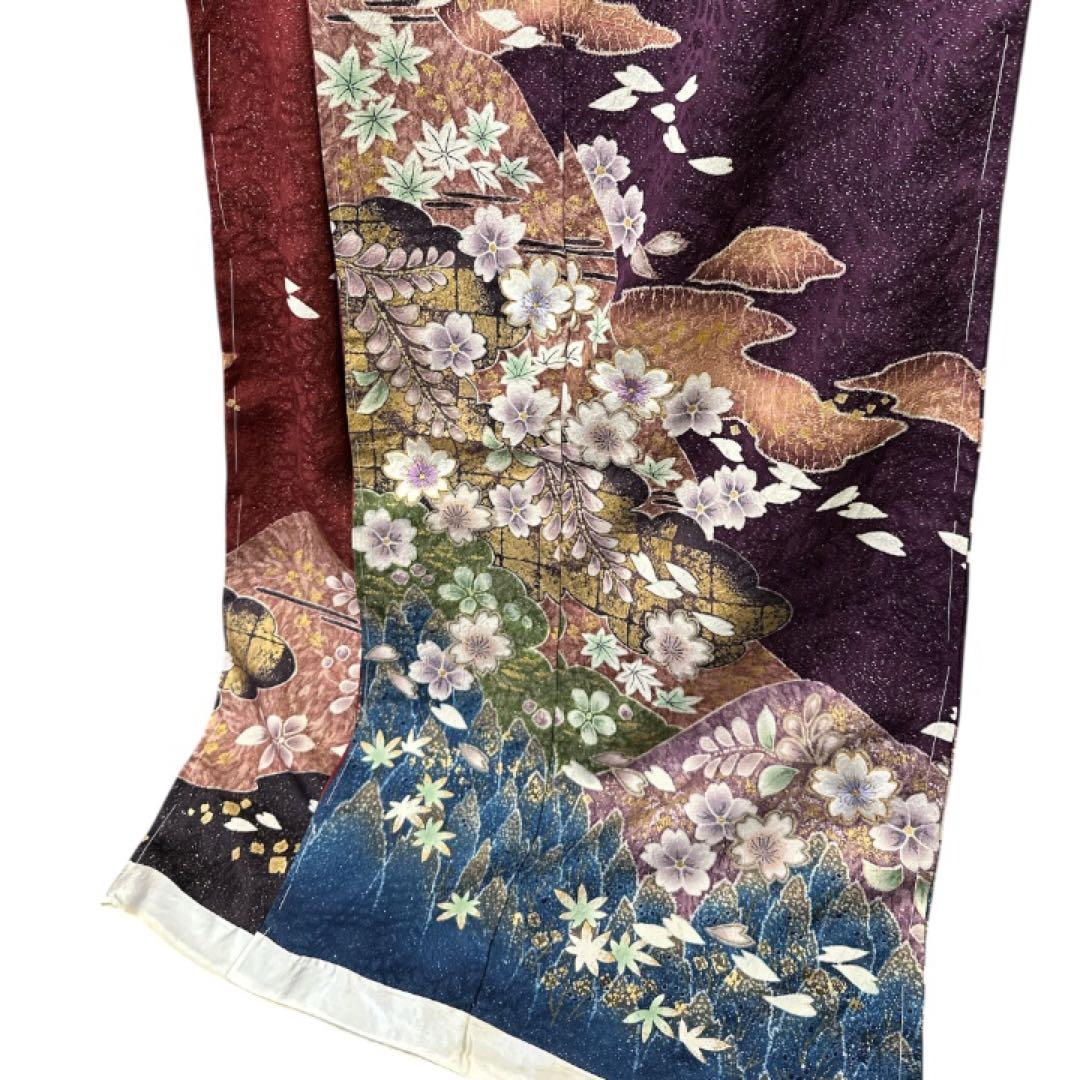 C*s様 正絹 振袖 刺繍 金駒 紋意匠 金通し 未仕立て品 仮絵羽