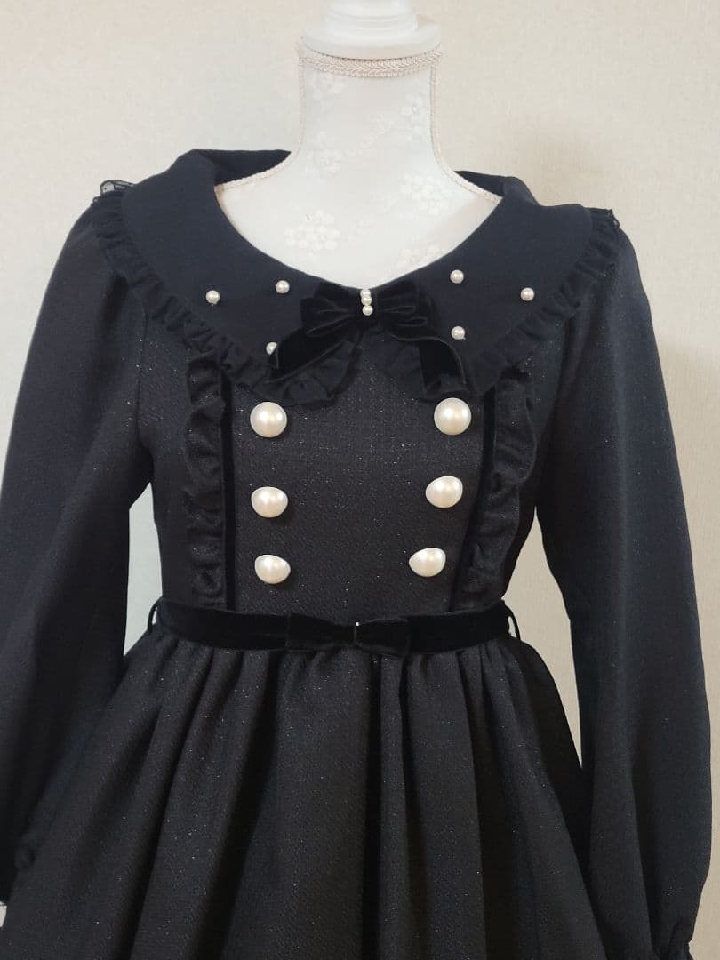 BABY A/P Lady pearl ribbon ブラック ワンピース